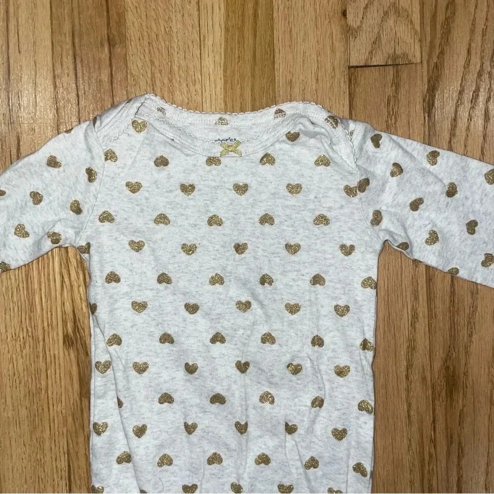 Carters Kids Gold Heart Patterned Onesie Sz 24M